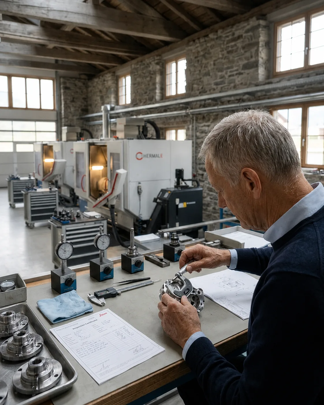 An Alpine engineering founder in his precision manufacturing workshop