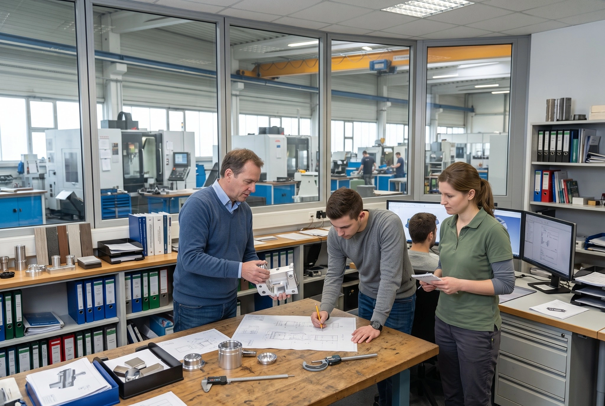 Konstruktionsbüro neben der Produktionshalle